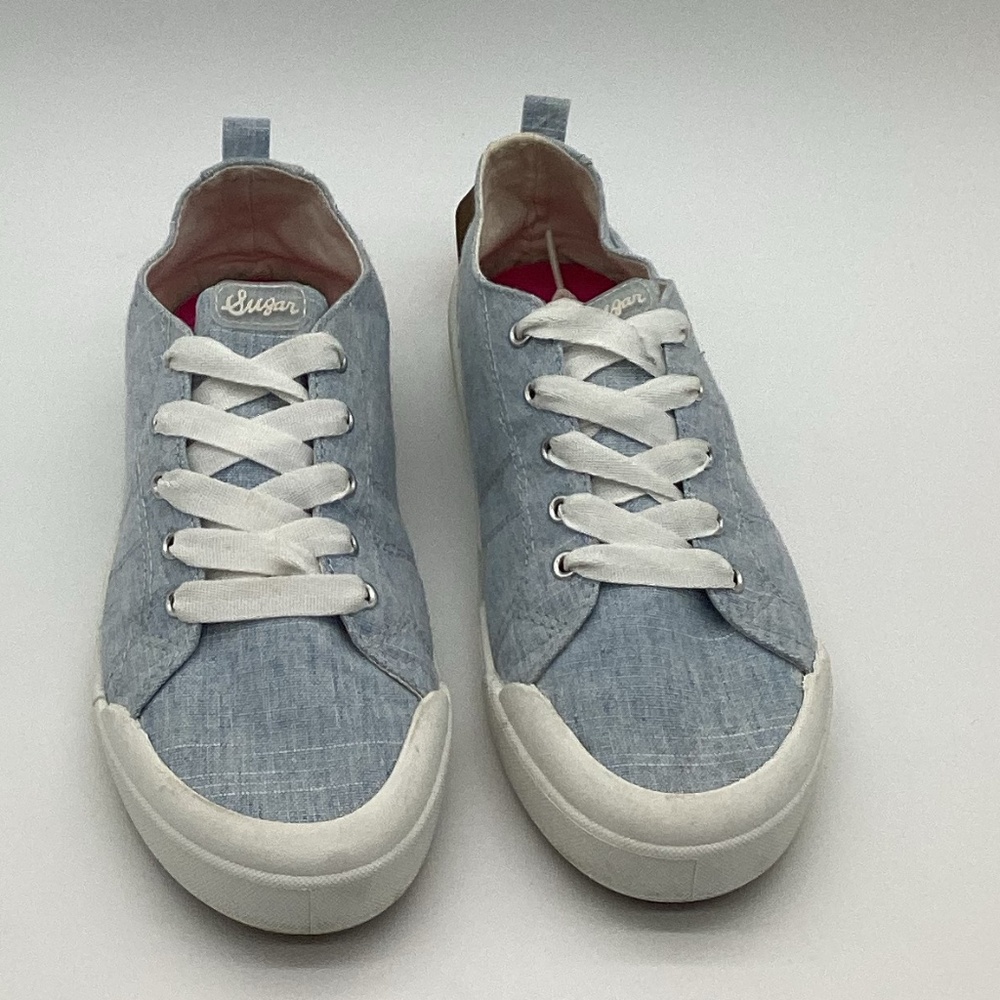 1732. Sugar Light Blue Linen Lace-Up Sneakers | Size 9